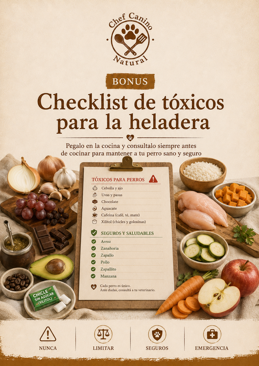 Checklist de alimentos tóxicos para perros